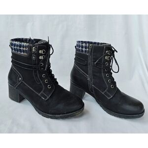 Spring Step▪️Hellewn Black Heeled Fleece Lined Plaid Lace Up Combat Bootie